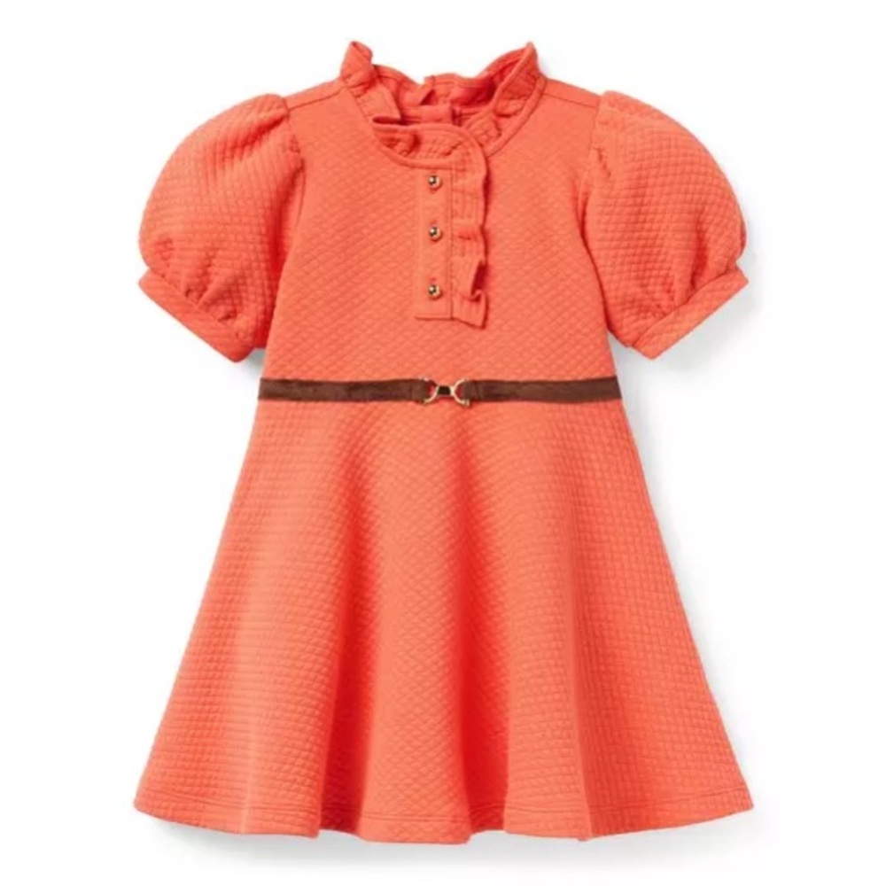 Janie and Jack Kid’s Preppy Orange The Quilted Equestrian Dress in 2T Girls